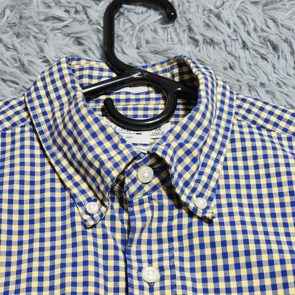 J Crew Button Down Shirt Mens Medium Secret Wash Cotton Yellow Blue Gingham J.‎